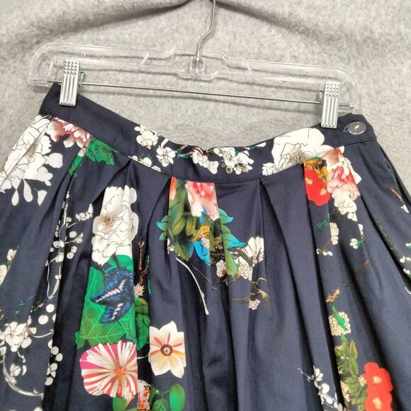 Grace Karin A-Line Skirt Womens Size M Navy Blue Floral Pleated Short Stretch - Picture 2 of 11